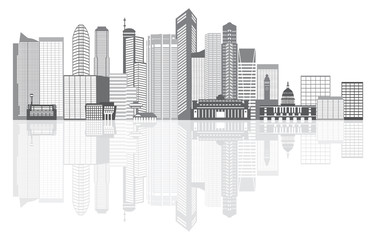 Obraz premium Singapore City Skyline Grayscale Vector Illustration