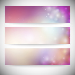 Set of horizontal banners. Abstract multicolored defocused