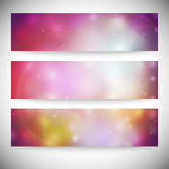 Set of horizontal banners. Abstract multicolored defocused