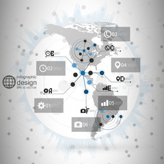 North and South America map vector, infographic design
