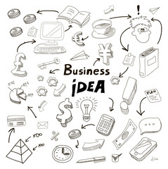 Business Idea doodles icons set.