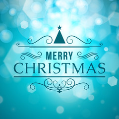 Merry Christmas message and light background with snowflakes