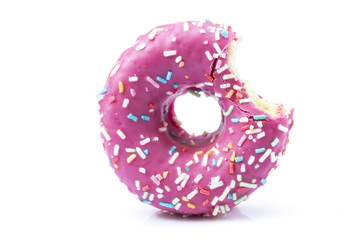 Bitten pink glazed donut