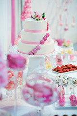 Obraz na płótnie Canvas Pink and white wedding cake