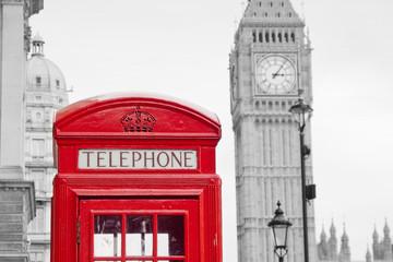 Fototapeta na wymiar Red Telephone Booth and Big Ben in London