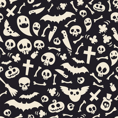 Halloween Symbols Seamless Pattern Contrast