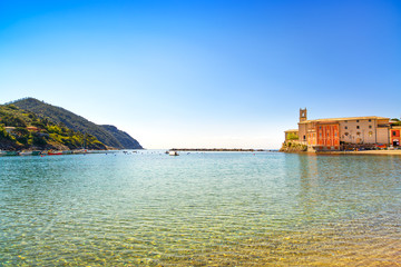 Sestri Levante, silence bay sea and beach view. Liguria, Italy