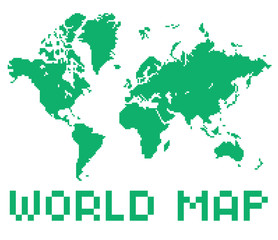 pixel art style world map green color shape isolated