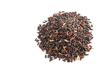 Black glutinous rice over white background