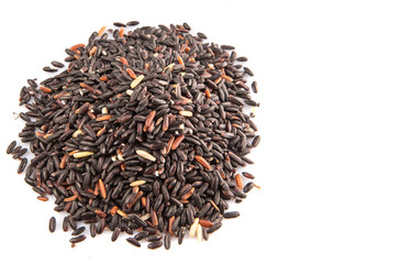 Black glutinous rice over white background