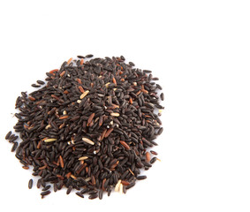 Black glutinous rice over white background
