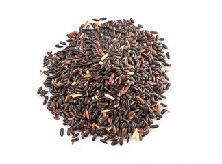 Black glutinous rice over white background