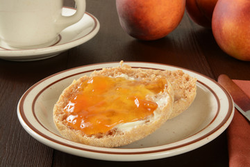 English muffin with peach jam