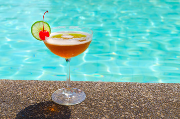 Cocktails near the swimming pool on summer
