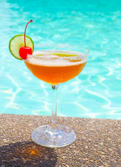 Cocktails near the swimming pool on summer