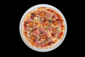 pizza with ham and mushrooms