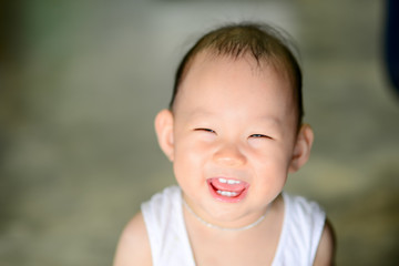 Closeup photo of beautiful cute asian baby's expression