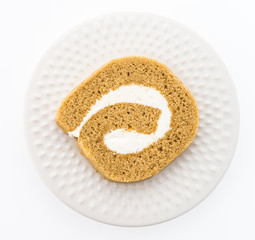 Jam roll cake isolated on white background