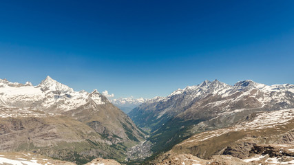 Snow Mountain Range Landscape with Blue Sky at Alps Region, Zerm