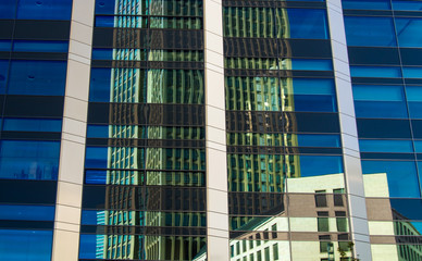Reflections of business buildings in Frankfurt, Germany