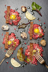 Beef tartare with egg and toast