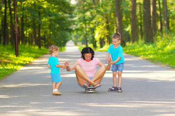 Family fun with skateboard.