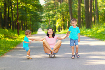 Family fun with skateboard.