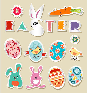 Vector Stickers Easter Vintage