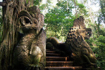 Dragon statues in Monkey Forest in Ubud, Bali