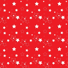 White Stars on a Red Background. Seamless Pattern. Vector Illust