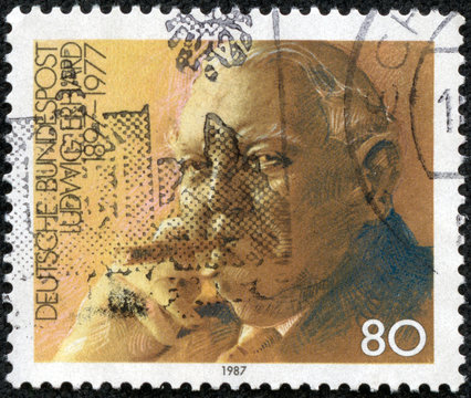 stamp printed in Germany, shows the Ludwig Erhard