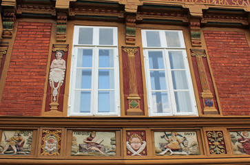 Fototapeta na wymiar Alte Lateinschule in Alfeld/Leine: Ausschnitt Fassade
