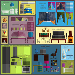 House remodeling infographic. Set flat interior elements for cre