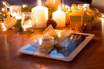 Fototapeta na wymiar Digital tablet Christmas gift