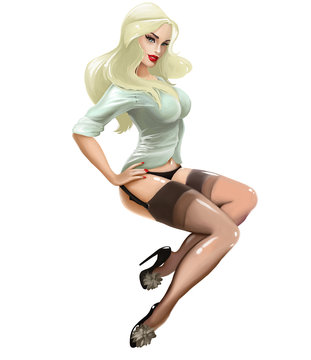 illustration with beautiful sexy vintage girl pin up