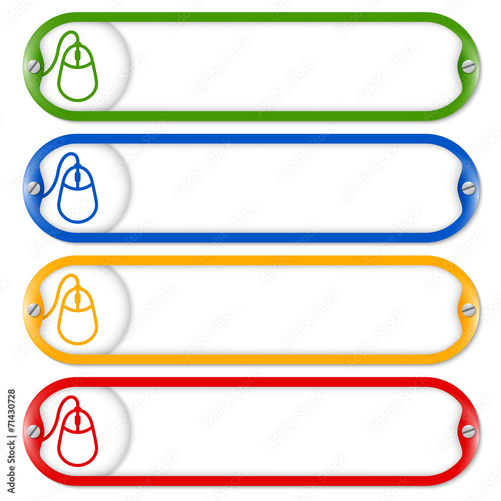 Fototapete four frames for entering text with screws and mouse icon