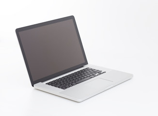 Blank screen laptop computer on white background