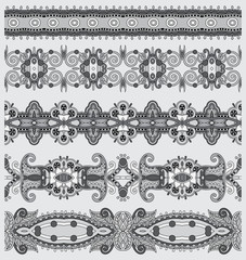 Fototapeta premium grey collection of seamless ornamental floral stripes