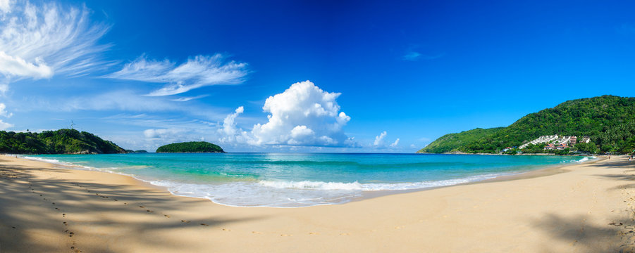 Panoramic view of Nai Harn Beach in Phuket, on a sunny day