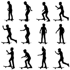 Set of skateboarders silhouette. Vector illustration.