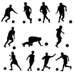 silhouettes of soccer players with the ball. Vector illustration