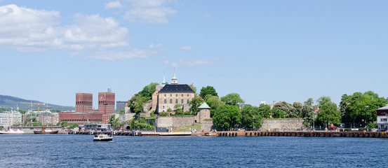 Obraz premium View on Oslo Fjord harbor and Akershus Fortress
