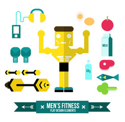 Men's Fitness and nutrition. flat design element. vector