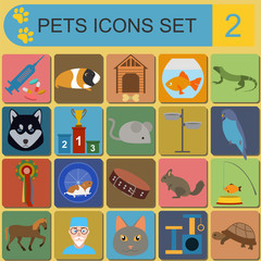 Domestic pets and vet healthcare flat icons set