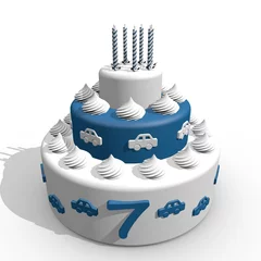 Fototapeten blauwe slagroomtaart 7e verjaardag zeven kaarsjes © emieldelange