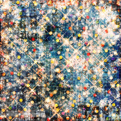 Abstract snowy background with snowflakes, stars and fun confett