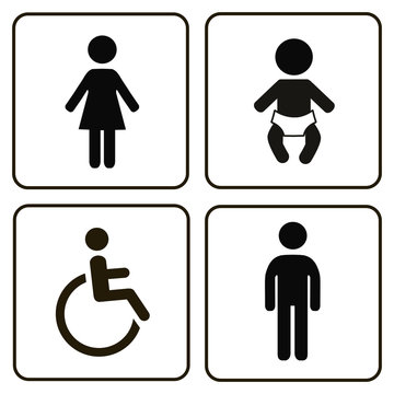 restroom icons lady, man, child and disability