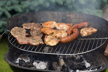 barbecue with delicious grilled meat on grill