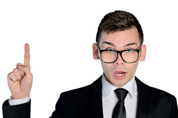 Business man pointing up