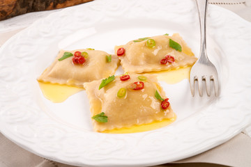 Ravioli with spicy butternut pumpkin filling
